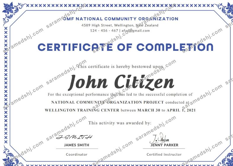 USA Completion certificate template in Word and PDF format, version 3